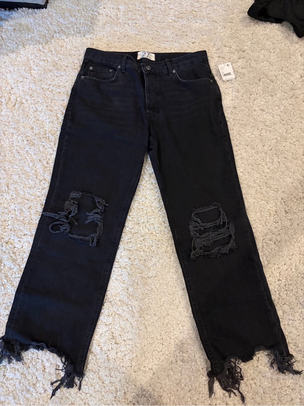Free People Black Distressed Relaxed Jeans